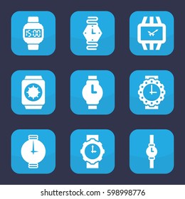 wristwatch icon. Set of 9 filled wristwatch icons such as wrist watch