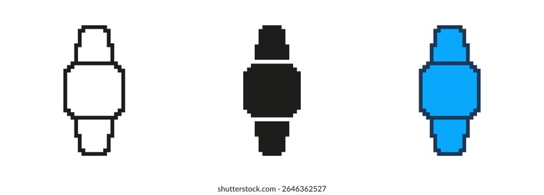 Wristwatch Icon Set In Pixel Art. Pixelated Watch Icon. Isolated Vector Illustration.