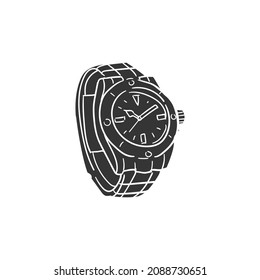 Wristwatch Icon Silhouette Illustration. Clock Time Vector Graphic Pictogram Symbol Clip Art. Doodle Sketch Black Sign.