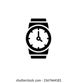 Wristwatch icon template in black flat design on white background, Wristwatch symbol vector sign isolated on white background illustration for graphic and web design