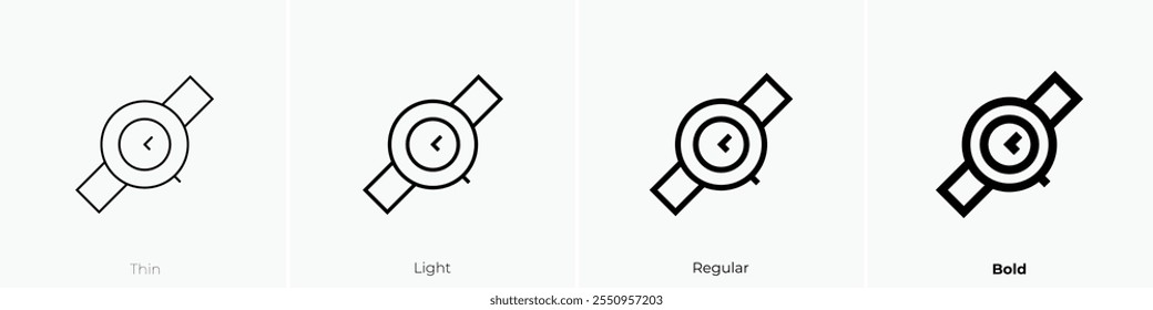 Icono de reloj de pulsera. Diseño de estilo delgado, ligero, regular y audaz aislado sobre fondo blanco