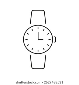 Wristwatch Line Icon. Timekeeping, Fashion Accessory, And Punctuality Outline Symbol. Classic Watch Design. Editable Stroke. Isolated Vector Illustration.