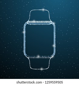 Wristwatch low poly linear object. Digital wireframe smart wrist clock. Vector top view polygonal lines hand bracelet