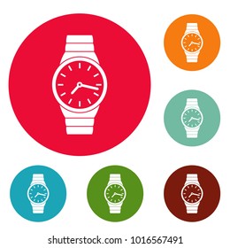 Wristwatch man icons circle set vector isolated on white background