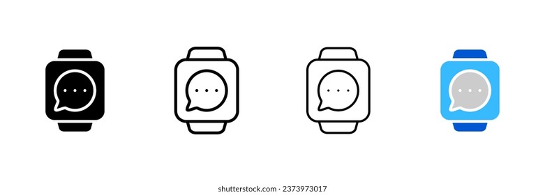 Wristwatch notification icon. Different styles, notification bubble, wrist watch, notification on wrist watch. Vector icons