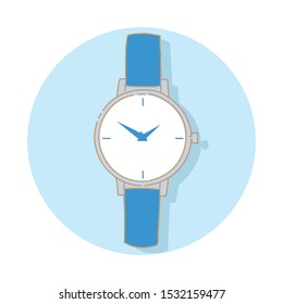 Wristwatch on a soft blue background, hand drawn with a doodle illustration design