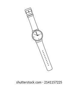 Icono de contorno de reloj de pulsera Ilustración sobre fondo blanco aislado adecuado para el tiempo, reloj, accesorios Icono