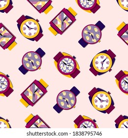 Wristwatch pattern with different dials. vector illustration.