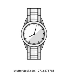 Wristwatch presenting precise time on its face with black hands and markers, featuring a classic gray metallic band, illustrating concepts of accuracy, schedule, and accessory
