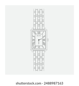 Un reloj de pulsera con números romanos Vector sobre un fondo gris claro