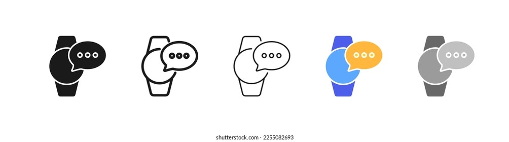 Wristwatch set icon. Time measurement, measure, clock, planning, schedule, alarm, timer, chronometer. Time management concept. Vector five icon in different style on white background