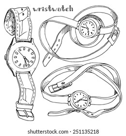 Wristwatch set, vector illustration, hand-drawn design elements.