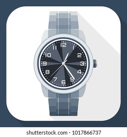 Wristwatch simple icon in flat style with long shadow