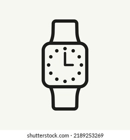Reloj de pulsera con un icono de línea de marcado cuadrado. Medición del tiempo, medida, reloj, mano, planificación, programación, alarma, temporizador, cronómetro. Concepto de gestión del tiempo. Icono de línea de vector para negocios y publicidad.
