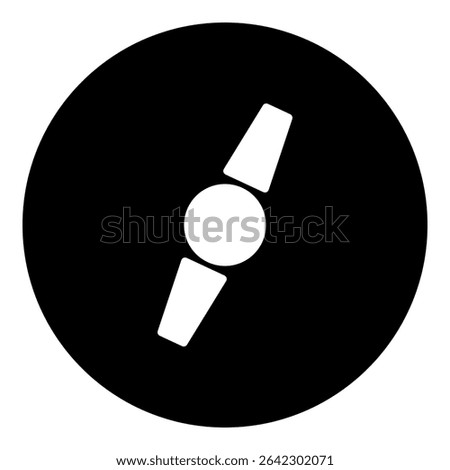 A wristwatch symbol in the center. Isolated white symbol in black circle. Vector illustration on white background