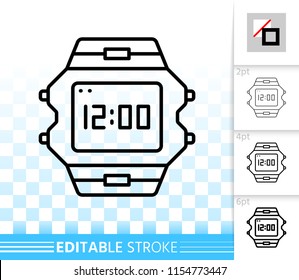Wristwatch thin line icon. Outline sign of electronic watch. Digital Timer linear pictogram different stroke width. Simple vector symbol transparent background. Clock editable stroke icon without fill