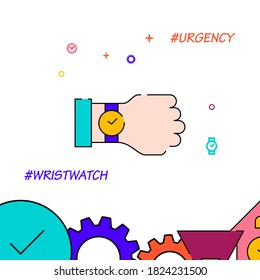 Wristwatch, urgency filled line vector icon, simple illustration, clock, time related bottom border.
