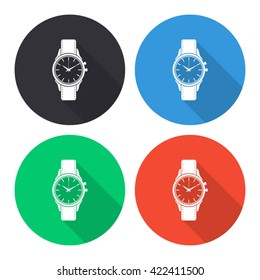 wristwatch vector icon - colored(gray, blue, green, red) round buttons with long shadow