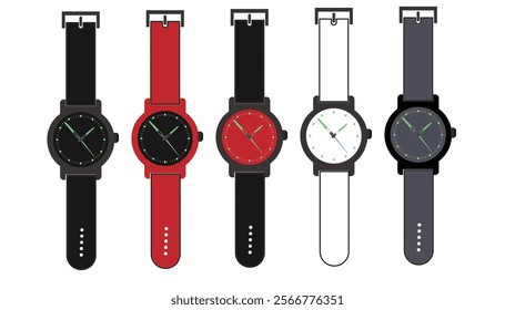 Wristwatch vector icon set on white background 