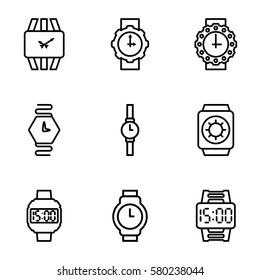 wristwatch vector icons. Set of 9 wristwatch outline icons such as wrist watch