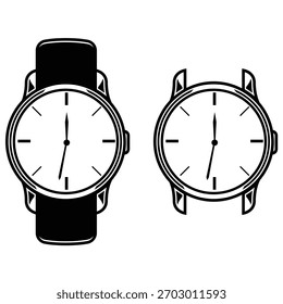 Armbanduhr, Vektorgrafik. Uhrengrafik auf weißem Hintergrund.