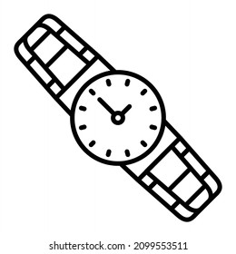 Wristwatch Vector Outline Icon Isolated On White Background
