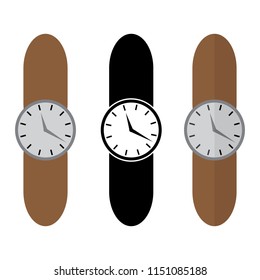 Wristwatch, watch vector icon set, black and color