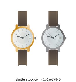 Wristwatch with a white dial and a brown strap. Wristwatch in a realistic style. Isolated. Vector. - Shutterstock ID 1765689845