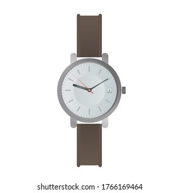 Wristwatch with a white dial and a brown strap. Wristwatch in a realistic style. Isolated. Vector. - Shutterstock ID 1766169464