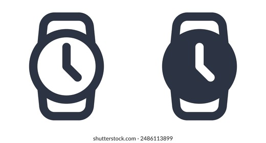 Wristwatch or wristlet watch simple icons set designed in filled, outline, line and stroke style