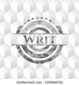 Writ retro style grey emblem with geometric cube white background