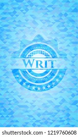 Writ sky blue emblem with mosaic ecological style background