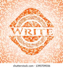 Write abstract orange mosaic emblem with background