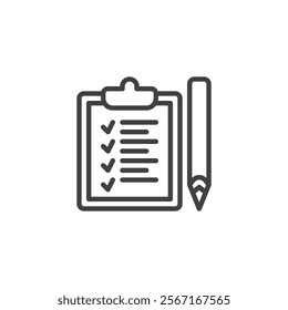 Write Agenda line icon. linear style sign for mobile concept and web design. A clipboard with a check list and pencil outline vector icon. Symbol, logo illustration. Vector graphics