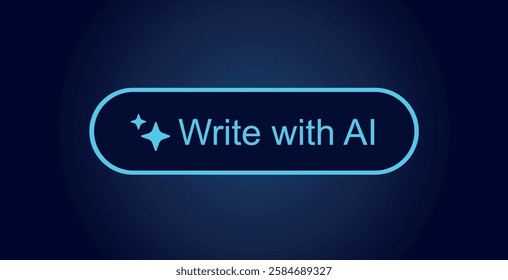 Write with AI button. Generate artificial intelligence toggle. LLM magic stars sign. Machine learning text generator. Chatbot assistant vector illustration.