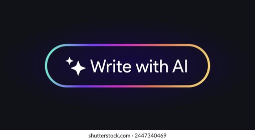Write with AI button. Rewrite prompt pushbutton. Generate artificial intelligence toggle. LLM magic stars logo. Machine learning text generator. Chatbot assistant. UI design. Vector illustration. 