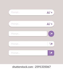 Write with AI button. Rewrite prompt pushbutton. Generate artificial intelligence toggle. LLM magic stars logo, Machine learning text generator. Chatbot Search bar set. Search boxes ui template. 