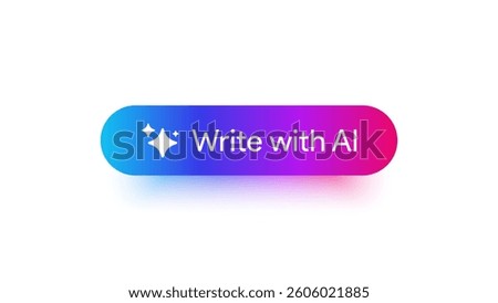 Write with AI button. Rewrite prompt pushbutton. Generate artificial intelligence toggle. LLM magic stars logo. Machine learning text generator. Chatbot assistant. UI design. Vector illustration. 