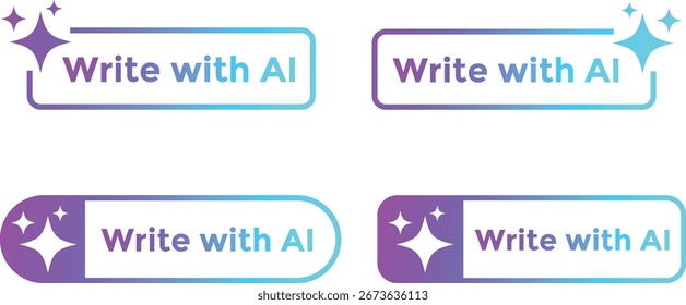Schreiben Sie mit ai-Taste. Sterne funkeln Symbole. Textgenerator für maschinelles Lernen. Chatbot Assistant Symbol. Werkzeugentwurf generieren