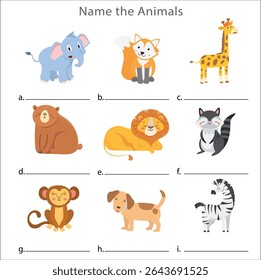 write animal names worksheet. Activity sheet for children. shadow matching and writing animal names worksheet. Children worksheet with animal theme. Educational activity sheet for preschool kids. 42