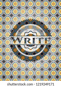 Write arabesque style emblem. arabic decoration.