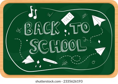 Write Back to school by chalk on green board in classroom