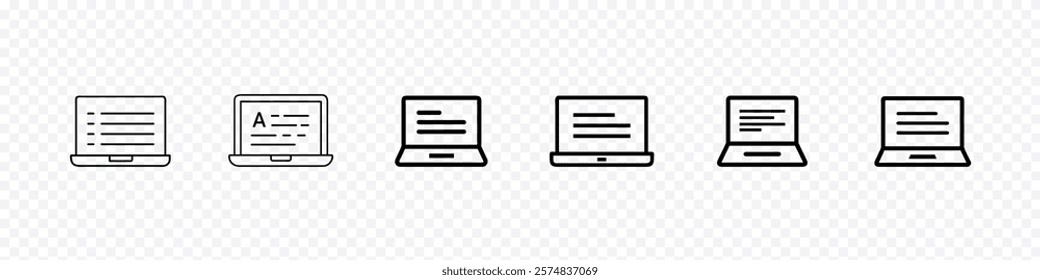 Write Blog icon, Laptop screen with a text vector icon, article on laptop screen icon, Blog computer screen outline icon. 