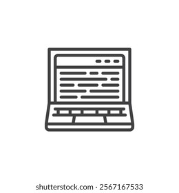 Write Blog line icon. linear style sign for mobile concept and web design. A laptop screen with a text outline vector icon. Symbol, logo illustration. Vector graphics