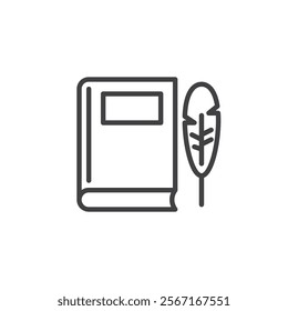 Write Book line icon. linear style sign for mobile concept and web design. Closed hardcover book with a quill pen outline vector icon. Symbol, logo illustration. Vector graphics