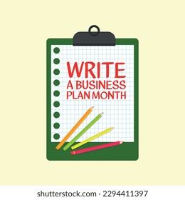 write a business plan month. Design suitable for greeting card poster and banner