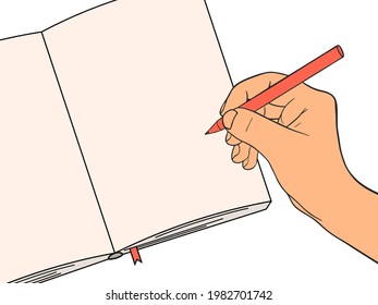 Write by hand in a notebook. Blank page of the diary. Vector illustration