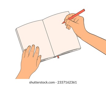 Write by hand in a notebook. Blank page of the diary. Vector illustration
