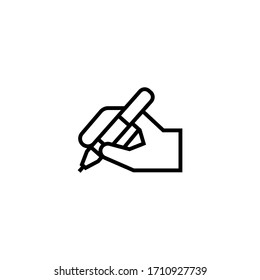 Write by hand vector icon in linear, outline icon isolated on white background