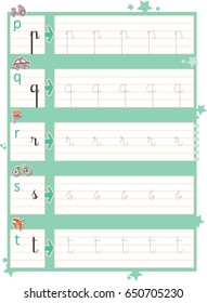 write calligraphy letter. template children books. how to write